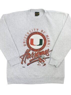 University Miami Hurricanes Vintage Crewneck Sweatshirt 90s Sebastian Ibis Large